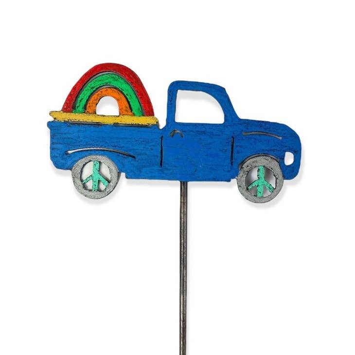 Truck rainbow plant stake pride garden USA peace sign Eco Truck rainbow plant stake pride garden USA peace sign Eco
