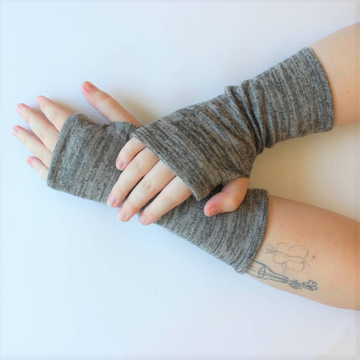 Heather Jersey Fingerless Gloves - GK115 | Grey