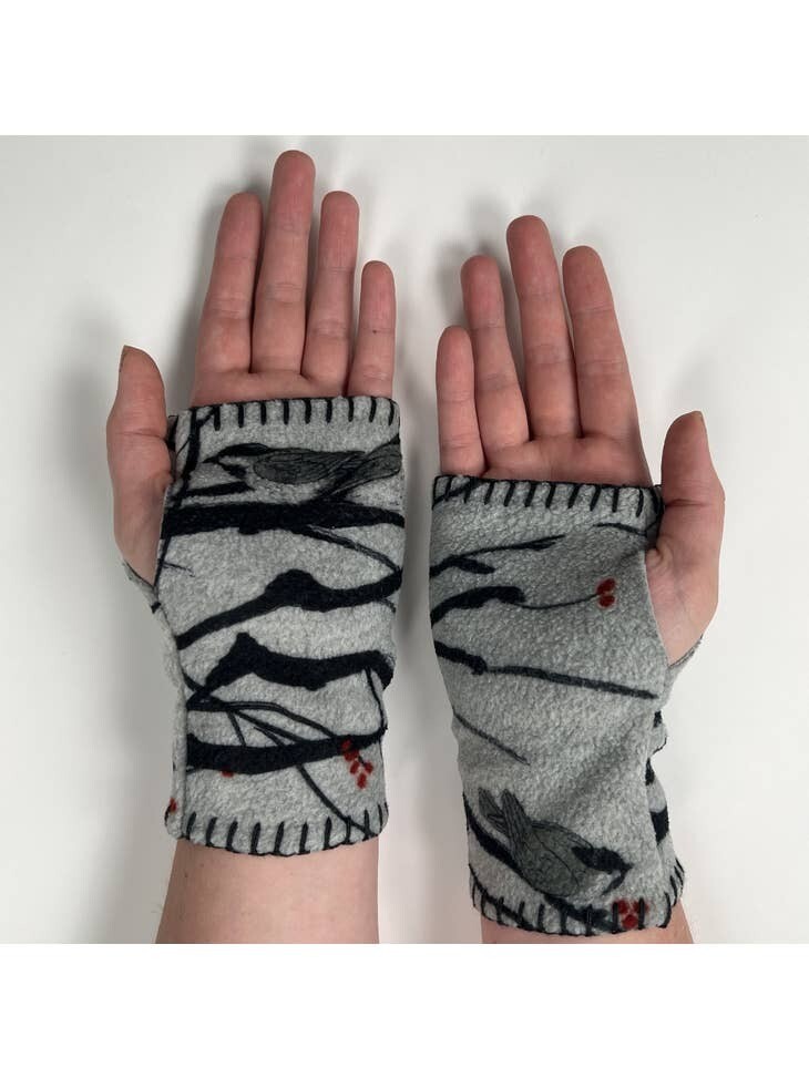 Polar Fleece Hand Warmer Fingerless Gloves - Polar Birds