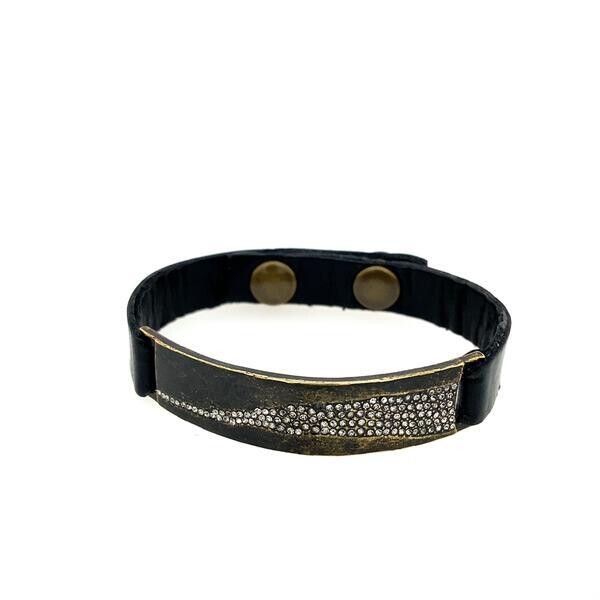 &quot;Empire State&quot; Pave Leather Bracelet - Black w Black Diamond