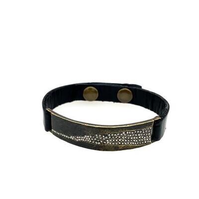 &quot;Empire State&quot; Pave Leather Bracelet - Black w Black Diamond