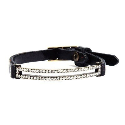 Skinny Pave Rectangle Leather Bracelet
