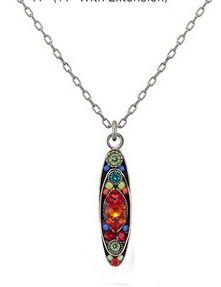 8987-MC Sparkle Long Oval Pendant-Multicolor Necklace