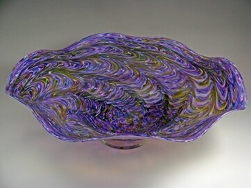 Large Fluted Bowl Violet, White, Ameythyst 17&quot; dia. 