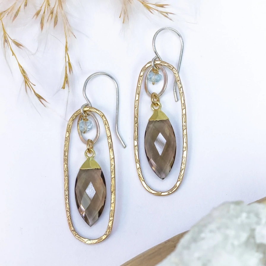 Smoky Topaz Twilight Earrings w/ blue topaz 14K GF/SS Smoky Topaz Twilight Earrings w/ blue topaz 14K GF/SS