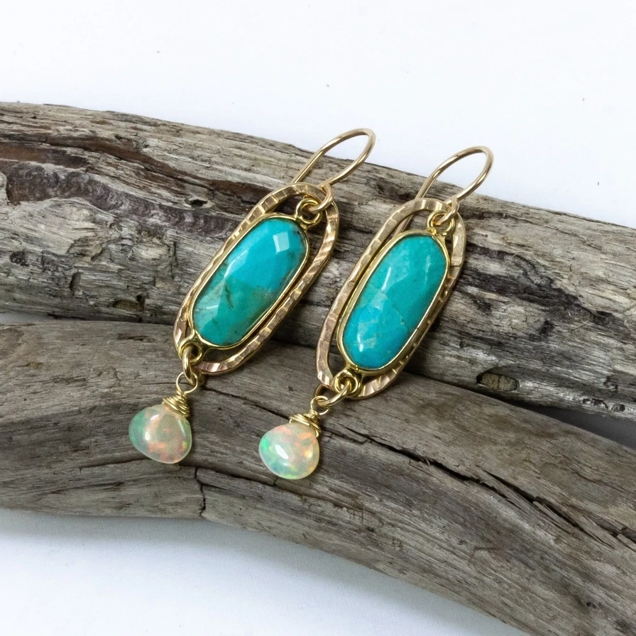 Summer Wanderlust Earrings Turquoise/Ethiopian Opal 14K GF w/vermeil