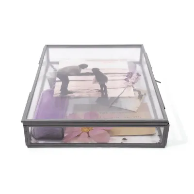 Rectangle Glass and Zinc Memory Box - 10&quot; x 8&quot; x 2&quot;