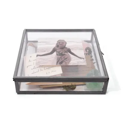 Square Glass and Zinc Memory Box - 7&quot; x 7&quot; x 2&quot;