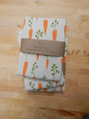 Carrot Kitchen Towel, Handprinted Tea Towel, Garden Towel Carrot Kitchen Towel, Handprinted Tea Towel, Garden Towel