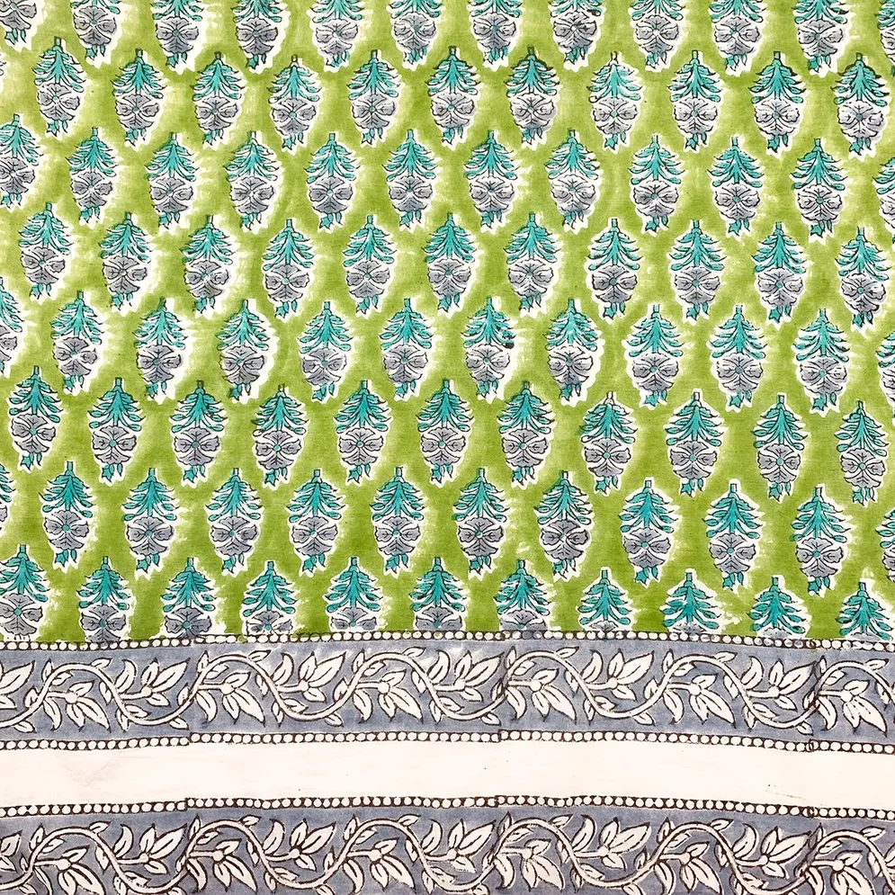 Block Printed Cotton Scarf - Chartreuse Floral Print