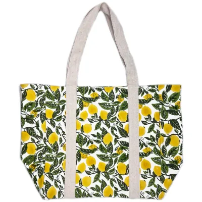 Block Printed Canvas Bag - Lemon Groves