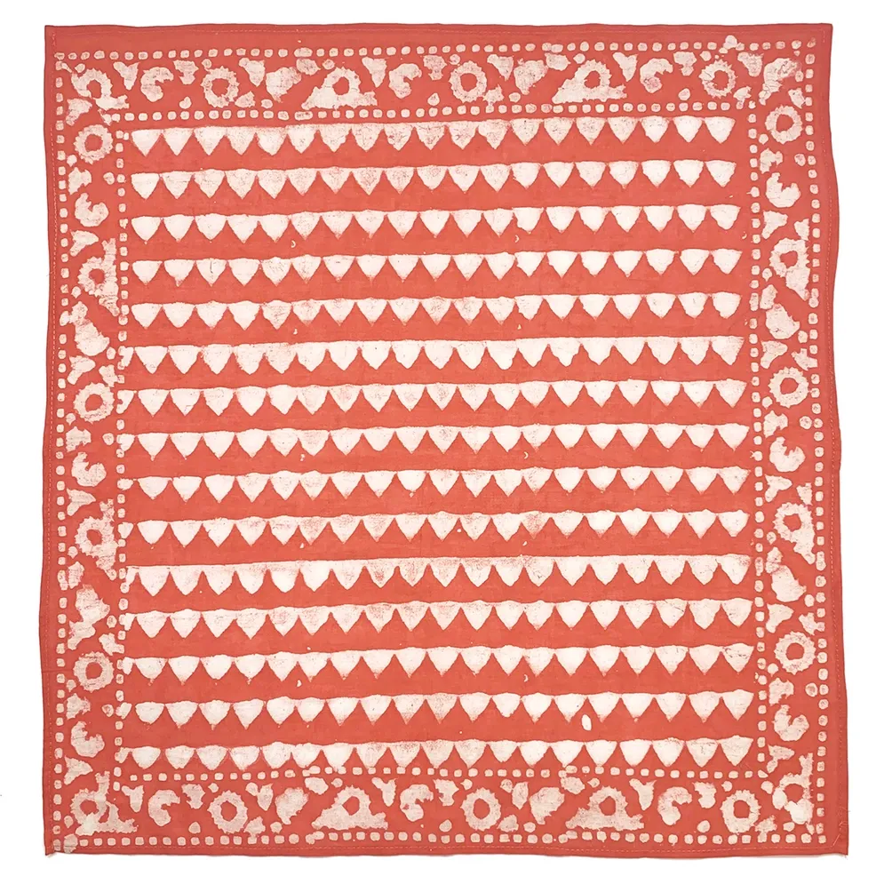 Block-Printed Cotton Bandana Red Orange