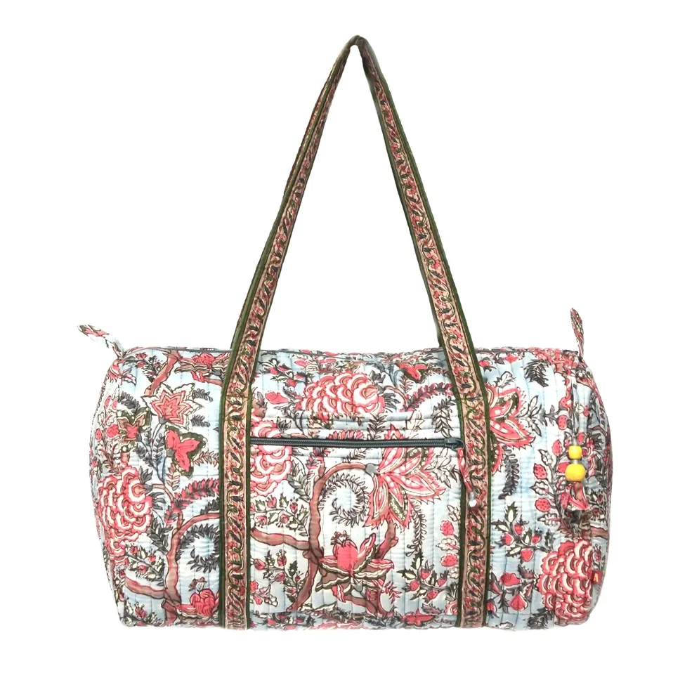 Botanical Blue XL Duffle Bag - Block Printed Organic Cotton