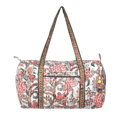 Botanical Blue XL Duffle Bag - Block Printed Organic Cotton