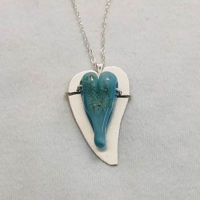 Turquoise Lampwork /Sterling Silver Heart Necklace Turquoise Lampwork /Sterling Silver Heart Necklace