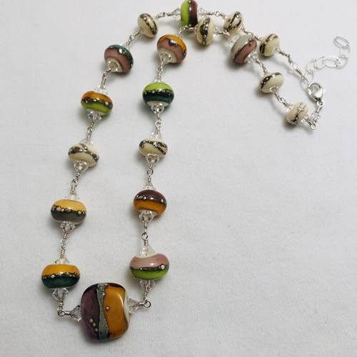 Multicolored Lampwork Bead w/ Fine Silver  Necklace Multicolored Lampwork Bead w/ Fine Silver  Necklace