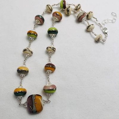 Multicolored Lampwork Bead w/ Fine Silver  Necklace Multicolored Lampwork Bead w/ Fine Silver  Necklace