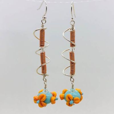Orange & Turquoise long Lampwork Earring Orange & Turquoise long Lampwork Earring