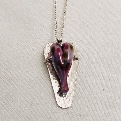 Pink & Purple Vintage Lampwork /Sterling Silver Heart Necklace Pink & Purple Vintage Lampwork /Sterling Silver Heart Necklace