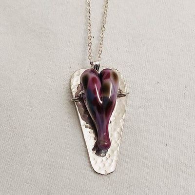 Pink & Purple Vintage Lampwork /Sterling Silver Heart Necklace Pink & Purple Vintage Lampwork /Sterling Silver Heart Necklace