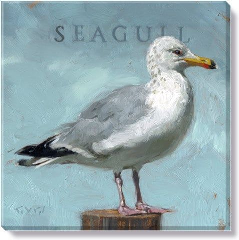SEAGULL ON PIER POSTS GICLEE 14&quot;Lx14&quot;Wx1&quot;H