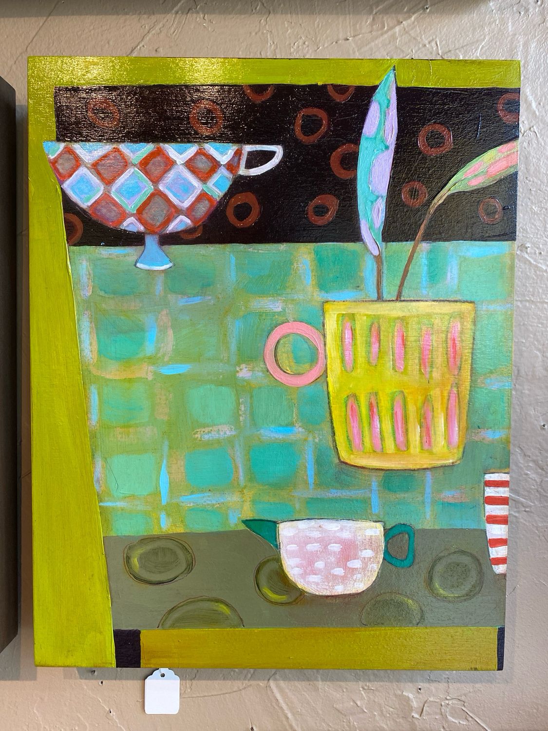 Green Table with Plant #1Oil On Wood Panel