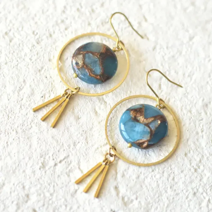 Aerie Earrings - Women&#39;s Blue Aqua Gemstone Dangle Hoops