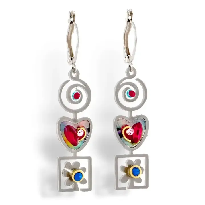 1410207 Heart, Spiral and Flower Earrings