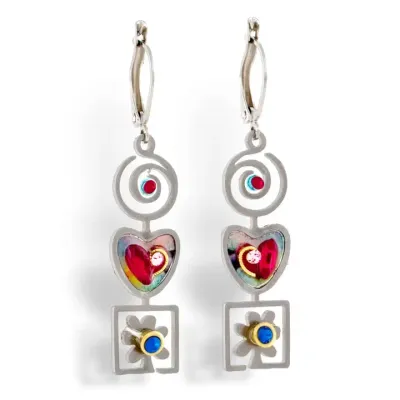 1410207 Heart, Spiral and Flower Earrings