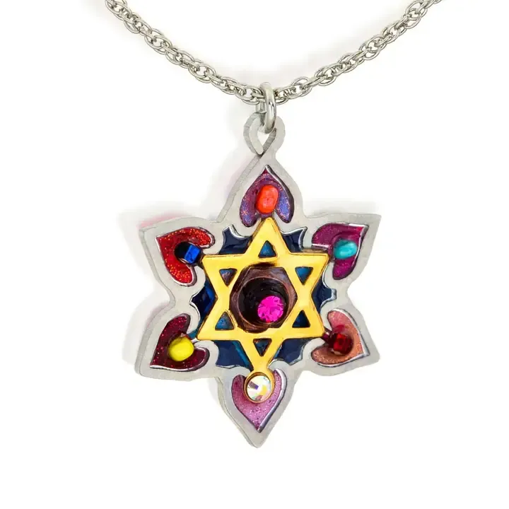 1430714  golden Star of David with Flower Judaic Necklace