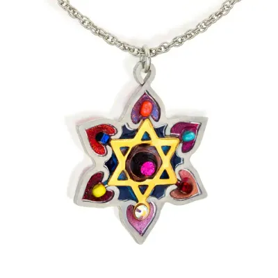 1430714  golden Star of David with Flower Judaic Necklace