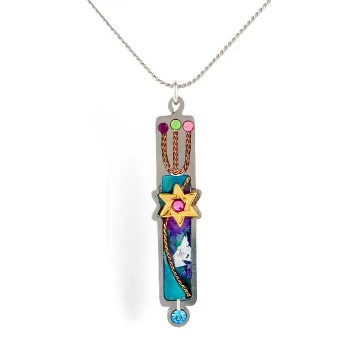 1430618PU Petite Purple Mezuzah Judaic Necklace