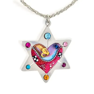 1430685 Star of David with Heart and Dove Necklace