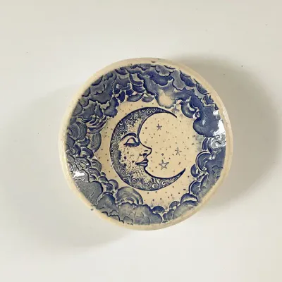Pottery Dish Bowl - Crescent Moon Blue