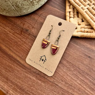 Gold and Maroon Small Drip Earring