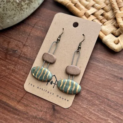 Two Piece Ocean View and Natural Clay Earrings