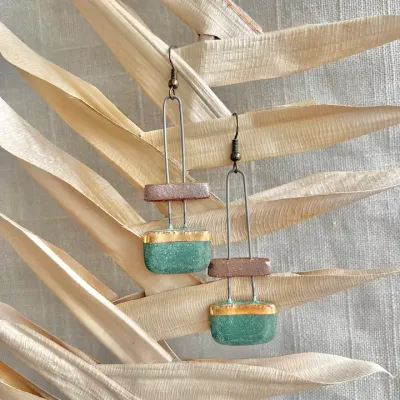 Patina Green and Natural Clay Earrings