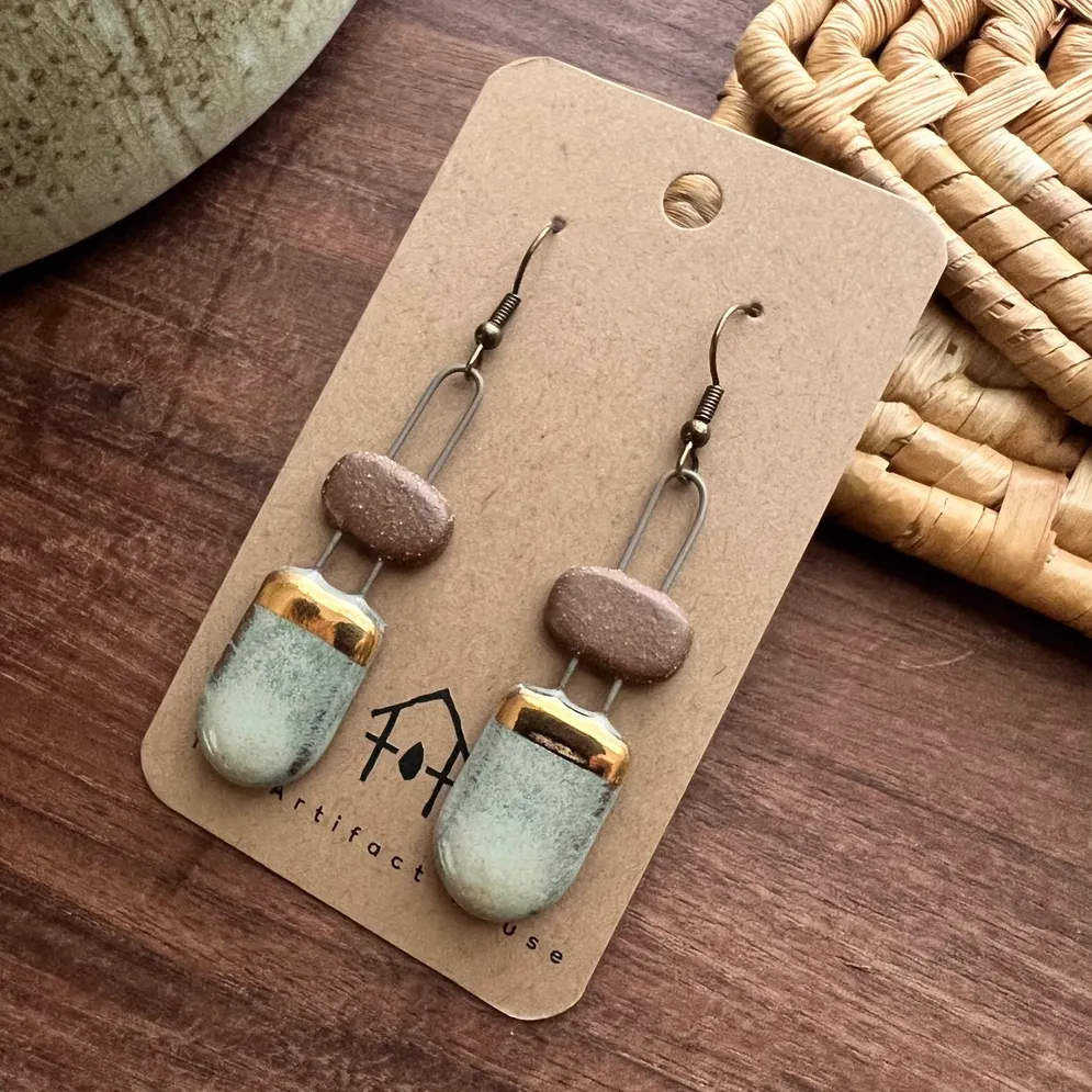 Two Piece Rounded Turquoise and Natural Clay Earrings
