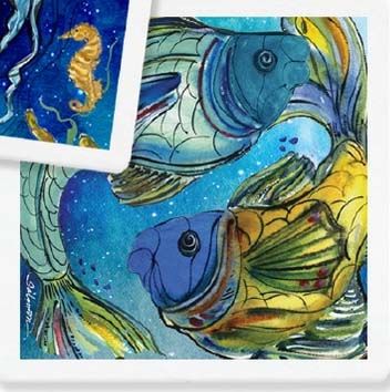 Fish Stone Coasters w/Cork Backing Fish Stone Coasters w/Cork Backing