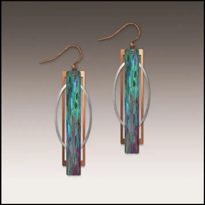 Teal Purple Geometric Multilayer Metal Accent Handmade Earrings Teal Purple Geometric Multilayer Metal Accent Handmade Earrings