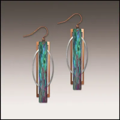 Teal Purple Geometric Multilayer Metal Accent Handmade Earrings Teal Purple Geometric Multilayer Metal Accent Handmade Earrings