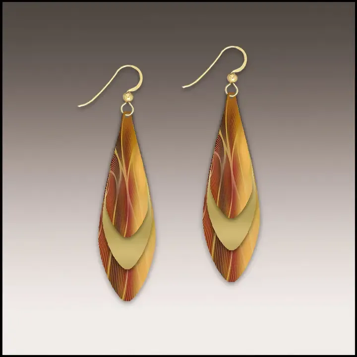 SHNL Desert Sands Deco Pattern Brass Accent Feather Multilayer Earrings SHNL Desert Sands Deco Pattern Brass Accent Feather Multilayer Earrings