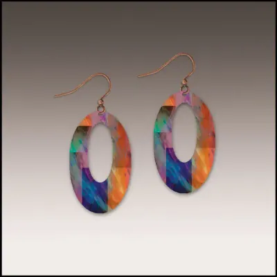 ME1FOE Orange Mosaic Abstract Open Oval Handmade Earrings ME1FOE Orange Mosaic Abstract Open Oval Handmade Earrings