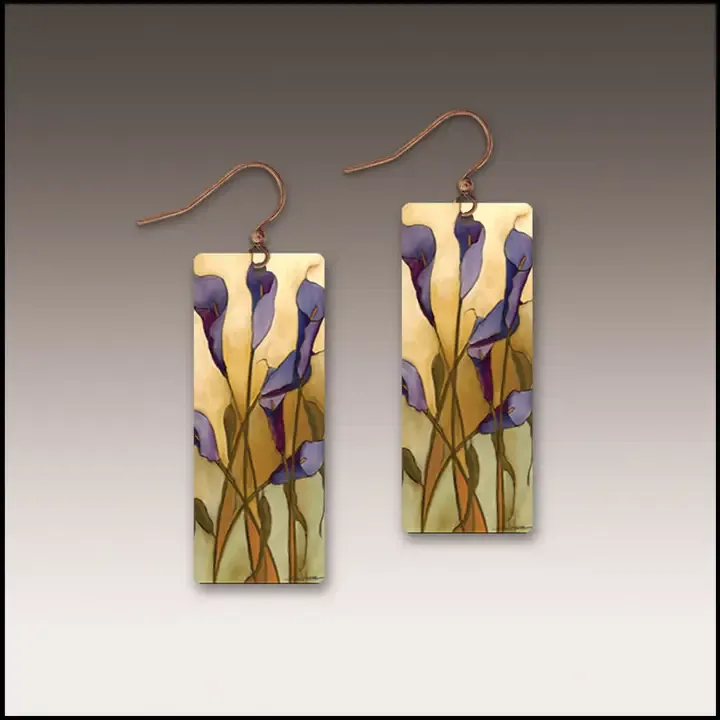 SH19CE Calla Lily Purple Rectangle Handmade Earrings SH19CE Calla Lily Purple Rectangle Handmade Earrings