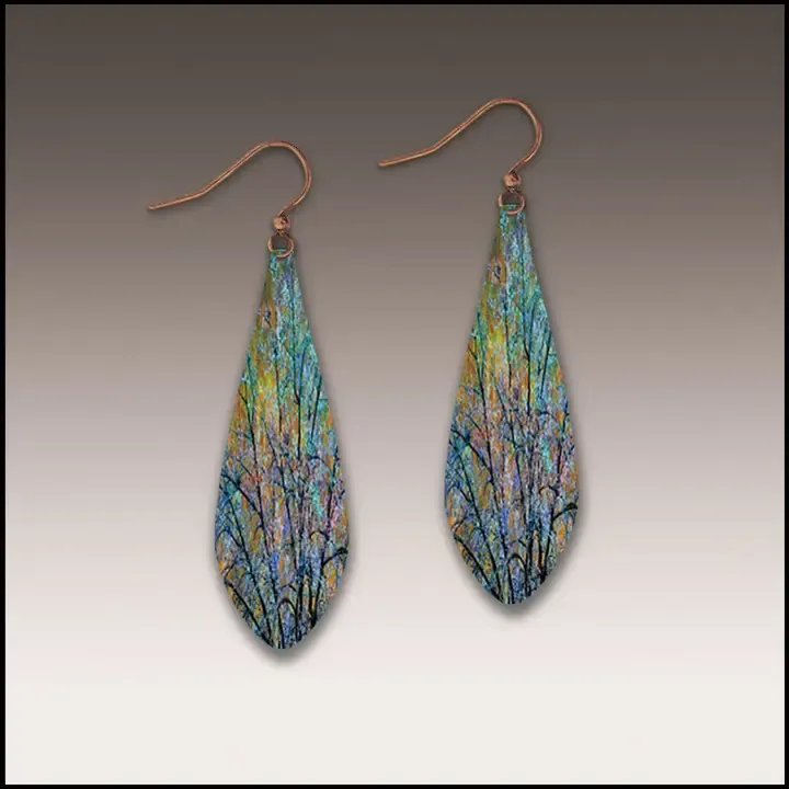 ME22LE Blue Branches Artistic Long Drop Earrings ME22LE Blue Branches Artistic Long Drop Earrings