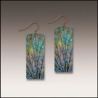 ME22CE Blue Branches Artistic Rectangle Earrings ME22CE Blue Branches Artistic Rectangle Earrings