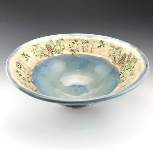 Owls bowl blue glaze xsm
