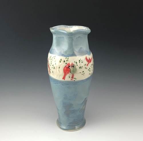 Cardinals vase Blue glaze small vase