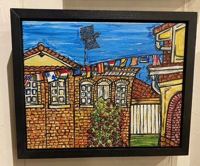 Pilgrim Welcome Flags  8x10 Oil Painting
