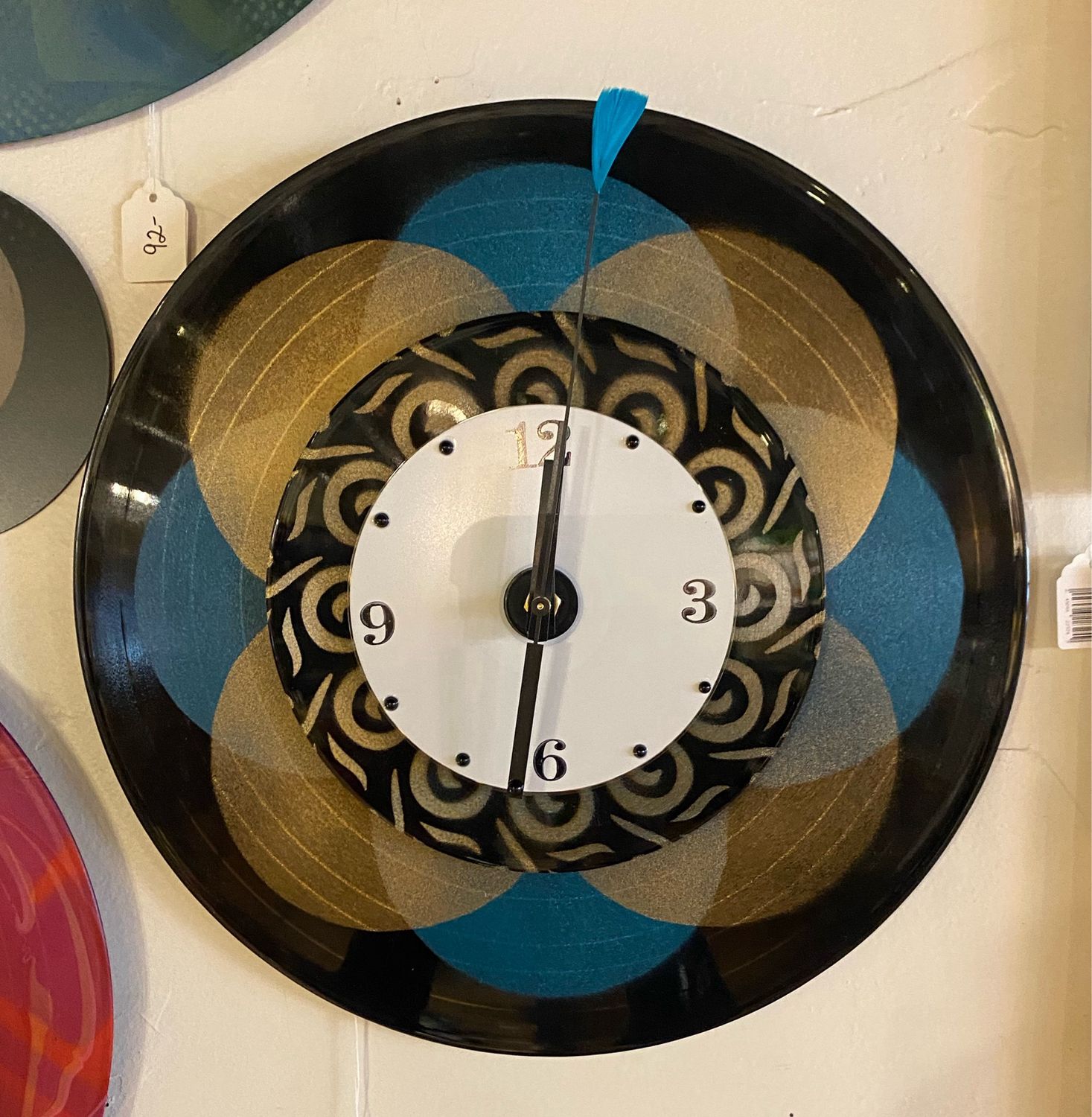 Triple Stencil Teal/blk/gold Clock